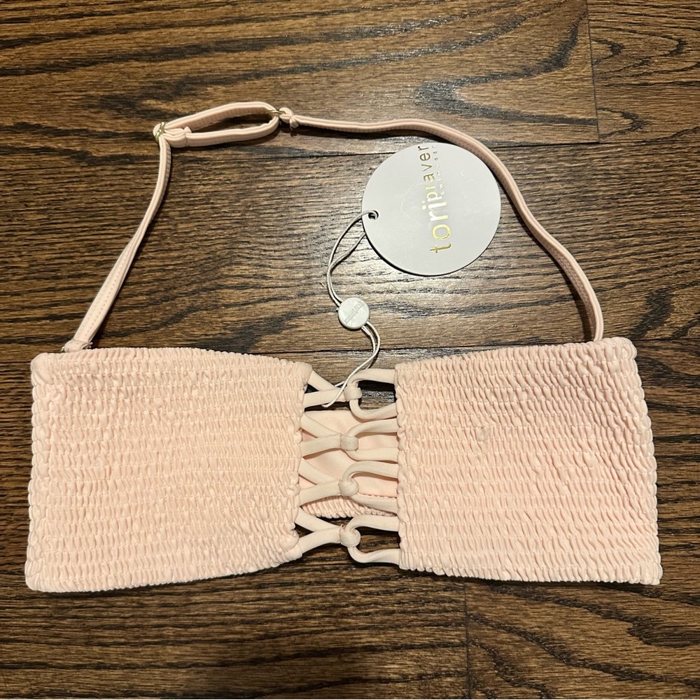 Tori Praver Swimwear NEW blush Pink Bikini Top bandeau smocked size small